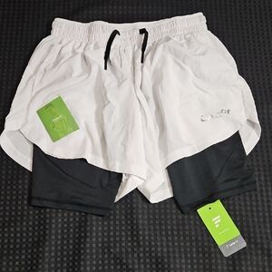 Letsfit, White & Black, Mens, 2 In 1 Running Shorts With Phone Pocket, Athletic